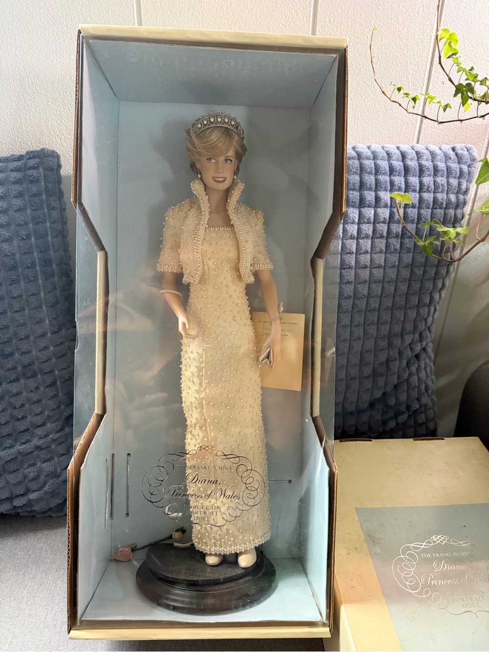 Collector Porcelain Fashion Doll in Cream Evening Gown - Brand Unspecified